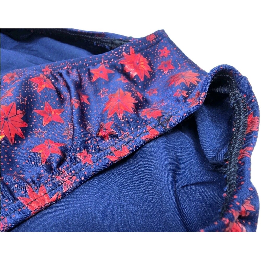 GK Elite VTG Foiled Star Spangled Navy Red Keyhole Tank Leotard Vneck Size AL - Picture 5 of 12